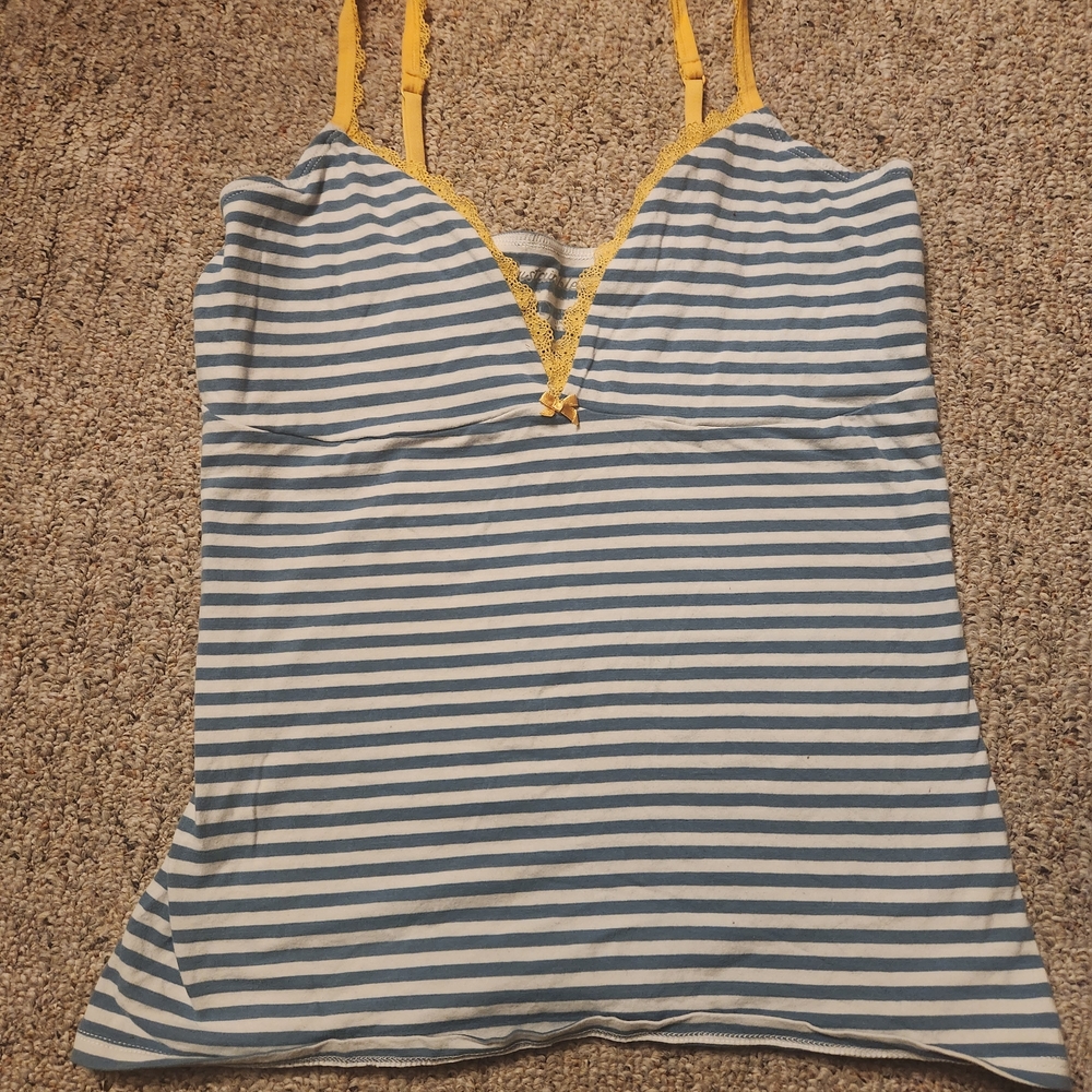 PACT Striped Blue and White Tank Top with Yellow Straps